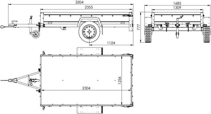 UNITRAILER Car Trailer 230 x 125 cm Garden Trailer 230 Tilting 750 kg with Jockey Wheel, Blue Tarpaulin and High Arrow