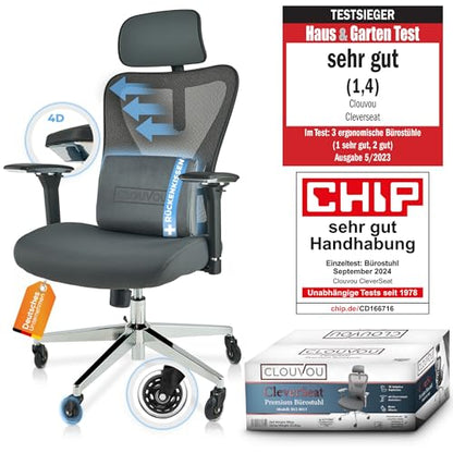 CLOUVOU PowerSeat Testsieger Ergonomischer Bürostuhl – Voll Anpassbar, Gaming, 200 kg