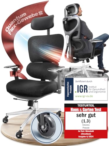 CLOUVOU PowerSeat Testsieger Ergonomischer Bürostuhl – Voll Anpassbar, Gaming, 200 kg