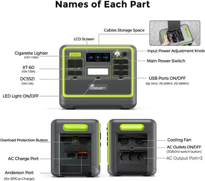 FOSSIBOT F2400 Powerstation 2400W (4800W Peak) mit 200W Solarpanel