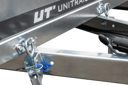 UNITRAILER Large Trailer 230 x 125 cm with Flat Tarpaulin, Mesh and Jockey Wheel - Garden Trailer 230 Kipp