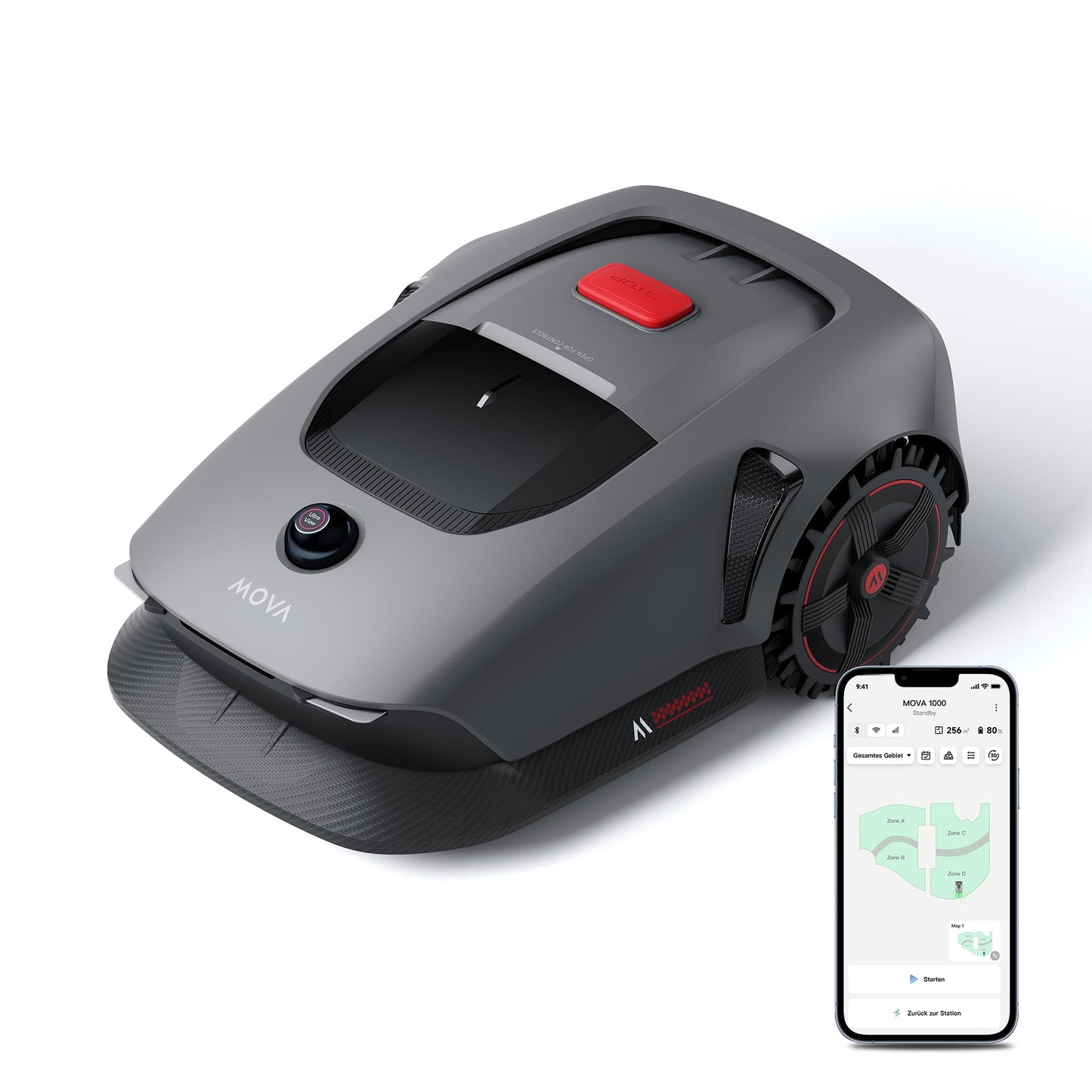 MOVA 1000, Mähroboter 3D-LiDAR kabellose Einrichtung & genaue Kartierung bis 1.000 m², Smarte Hindernisvermeidung, App-Steuerung, Verbesserte Geländeräder, U-förmiges Schneiden, Schnelles Laden