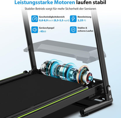CIIHI Senioren Laufband: Heimtrainer mit extra langen Handläufen für Senioren
