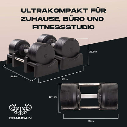 BRAINGAIN Verstellbare Hanteln: Chrom/Schwarz, Krafttraining für Zuhause