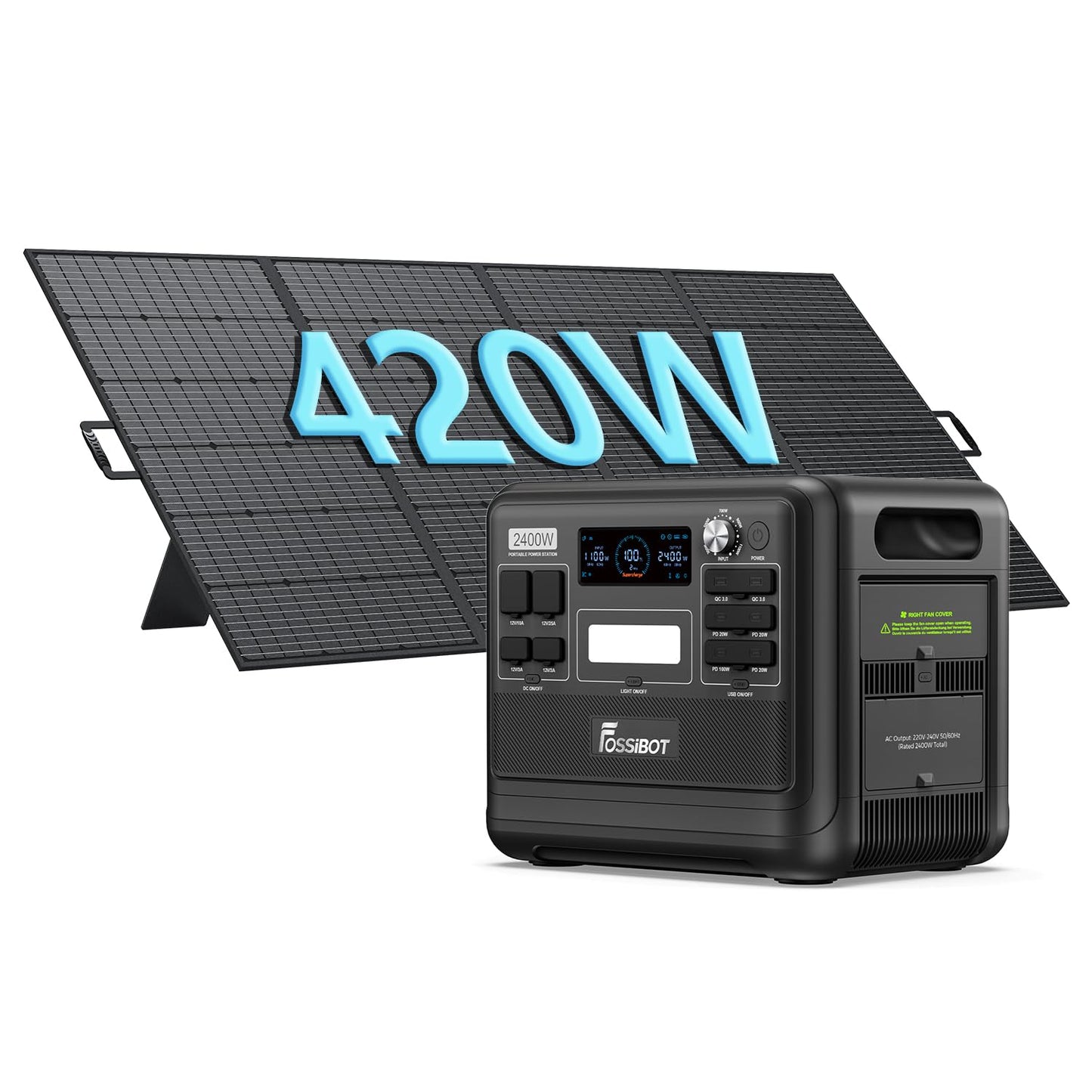 FOSSIBOT F2400 Solargenerator, Tragbare Powerstation 2048Wh LiFePO4 Batterie-Backup mit 2400W AC Ausgängen (4800W Peak), Power station für Outdoor-Camping, Wohnmobil-Reisen, Hausgebrauch