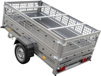 UNITRAILER Large Trailer 230 x 125 cm with Flat Tarpaulin, Mesh and Jockey Wheel - Garden Trailer 230 Kipp