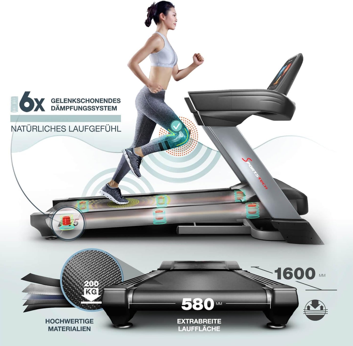 Sportstech F75: Profi-Laufband, klappbar, 7 PS, Android, Made in Germany