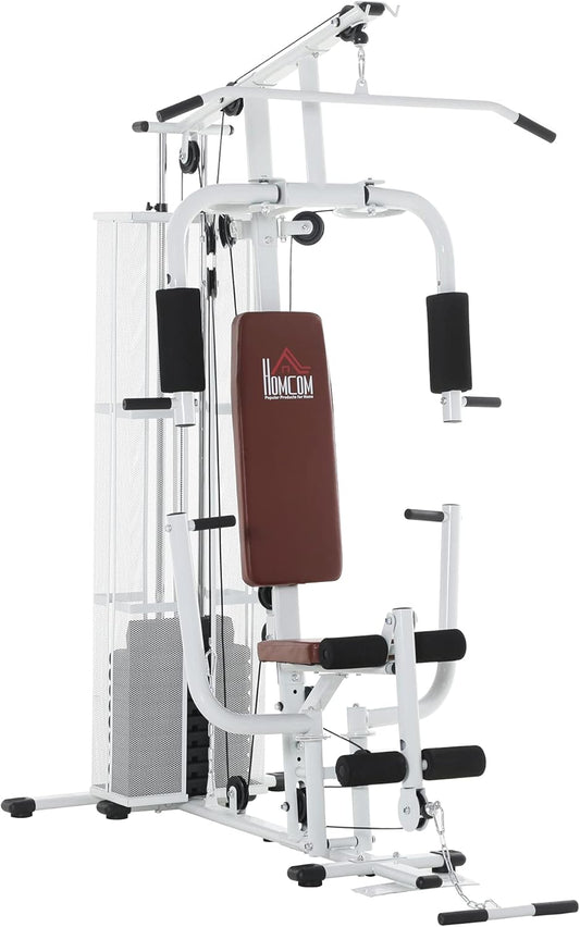 HOMCOM Multistation: Kraftstation mit Latzug, Butterfly & 45 kg Gewichten