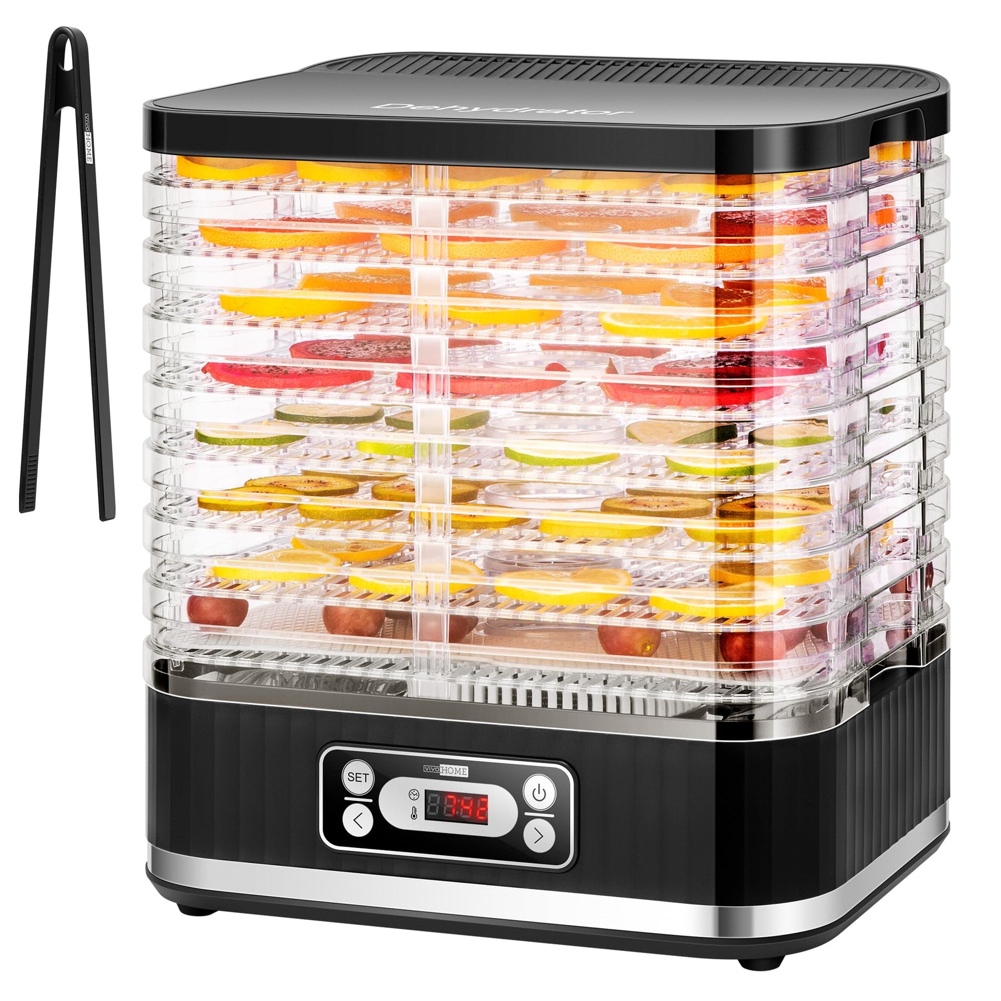VIVOHOME Dörrautomat mit 8 Einlegefächern 400W BPA frei Dörrgerät mit Temperaturregler von 35°C bis 70°C inkl.72H Timer und Rezept für Fleisch,Obst,Haustier-Leckereiene